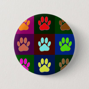 Multicolored Dog Paw Print Pattern 6 Cm Round Badge