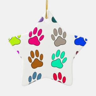 Multicolored Dog Paw Print Pattern Ceramic Tree Decoration