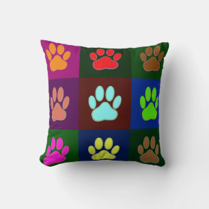 Multicolored Dog Paw Print Pattern Cushion