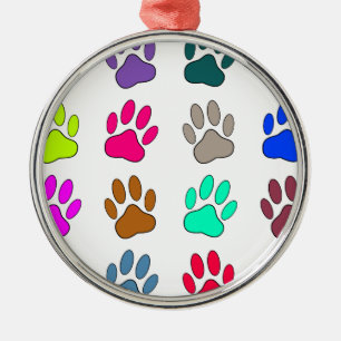 Multicolored Dog Paw Print Pattern Metal Tree Decoration