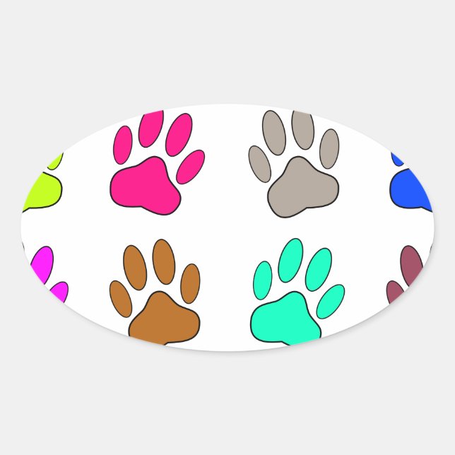 Multicolored Dog Paw Print Pattern Oval Sticker (Front)