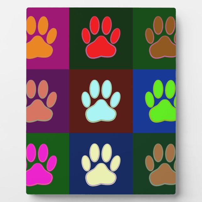 Multicolored Dog Paw Print Pattern Plaque (Front)