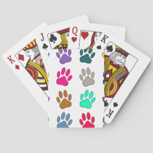 Multicolored Dog Paw Print Pattern Playing Cards