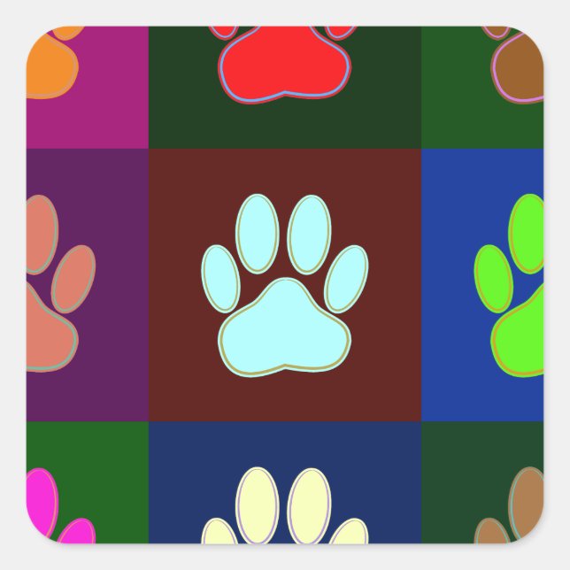 Multicolored Dog Paw Print Pattern Square Sticker (Front)