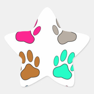 Multicolored Dog Paw Print Pattern Star Sticker
