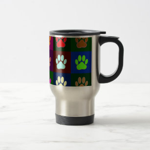Multicolored Dog Paw Print Pattern Travel Mug