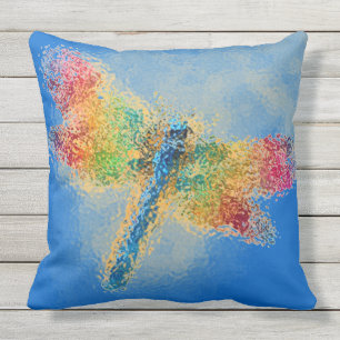 Multicolored Dragonfly Art (blue) Cushion