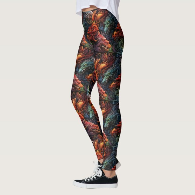 Multicolored Dragons Pattern Leggings (Left)
