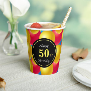 Multicolored Festive Balloons 50th Birthday Paper Cups