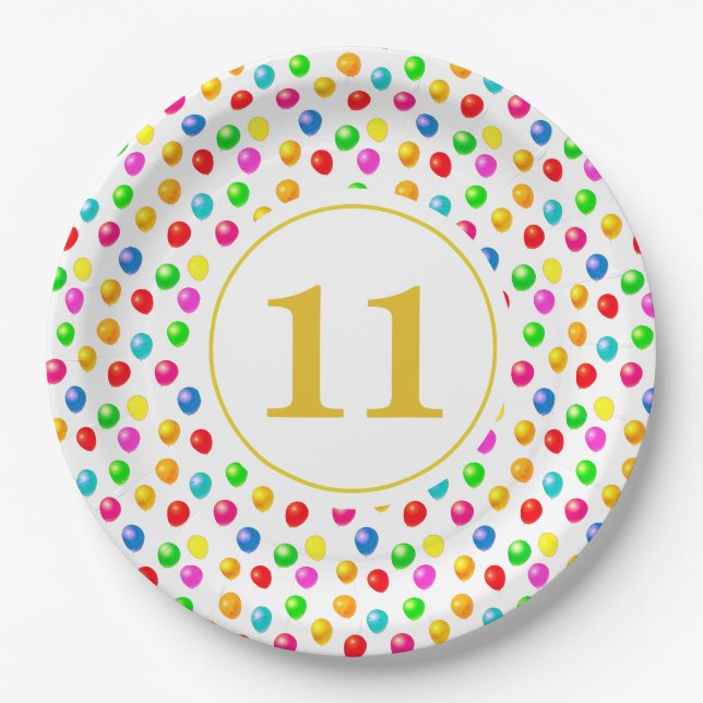 Multicolored Festive Balloons Birthday Paper Plate (Front)