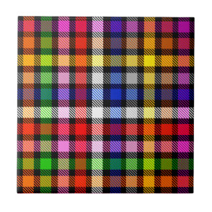 Multicolored Flannel Twill Plaid Tartan On Black  Tile