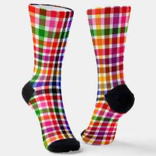 Multicolored Flannel Twill Plaid Tartan On White  Socks
