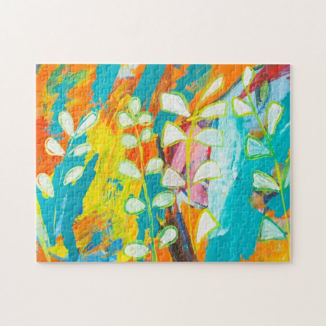 Multicolored Floral Acrylic Painting Abstract Back Jigsaw Puzzle (Horizontal)