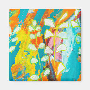 Multicolored Floral Acrylic Painting Abstract Back Magnet