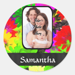 Multicolored floral photo background classic round sticker