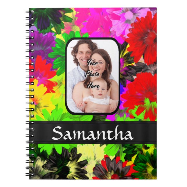 Multicolored floral photo background spiral notebook (Front)