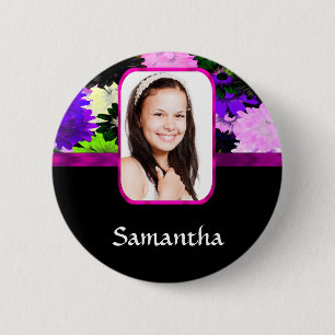 Multicolored floral photo template 6 cm round badge