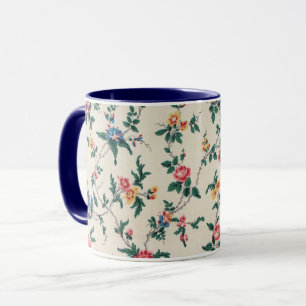 Multicolored flower pattern with navy trim, mug
