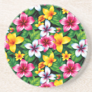 Multicolored Flowers and Leaves Pattern-57577 Coaster