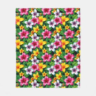 Multicolored Flowers and Leaves Pattern-57577 Fleece Blanket