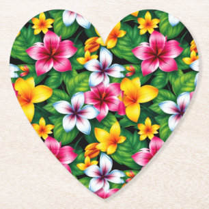 Multicolored Flowers and Leaves Pattern-57577 Paper Coaster