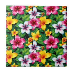 Multicolored Flowers and Leaves Pattern-57577 Tile