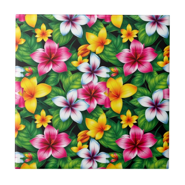 Multicolored Flowers and Leaves Pattern-57577 Tile (Front)