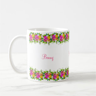 Multicolored flowers & calligraphy coffee mug