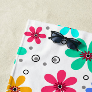 Multicolored flowers daisies retro background summ beach towel