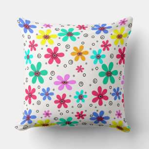 Multicolored flowers daisies retro background summ cushion