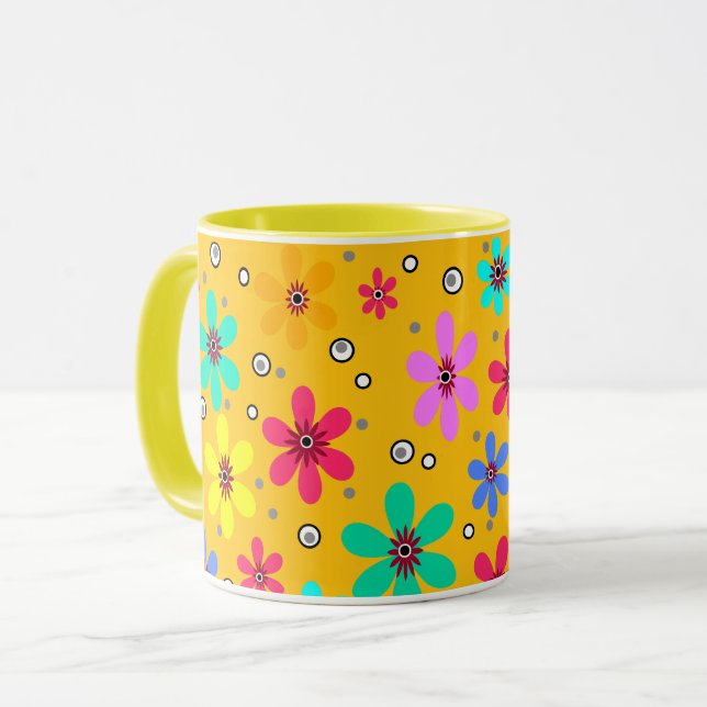 Multicolored flowers daisies retro background summ mug (Front Left)