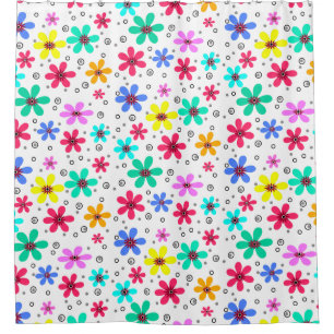 Multicolored flowers daisies retro background summ shower curtain
