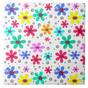 Multicolored flowers daisies retro background summ tile