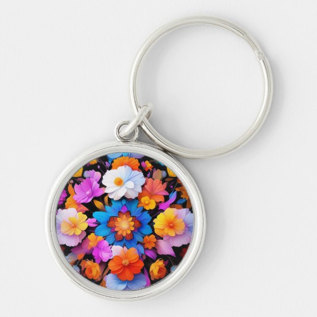 Multicolored Flowers Pattern-68577 Key Ring (Front)