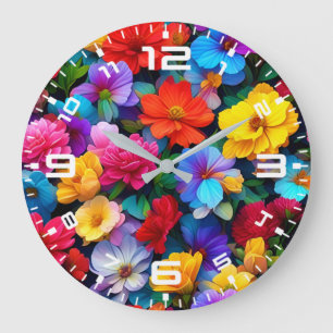 Multicolored Flowers Pattern-75647 Large Clock