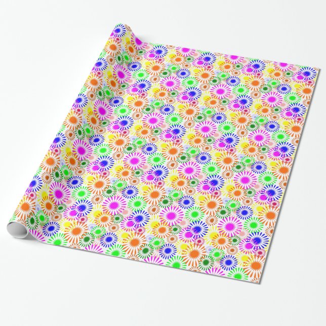 Multicolored Flowers Wrapping Paper (Unrolled)