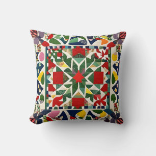 Multicolored folk pattern cushion