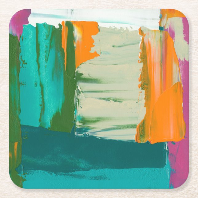 Multicolored Free Expression Painting Square Paper Coaster (Front)