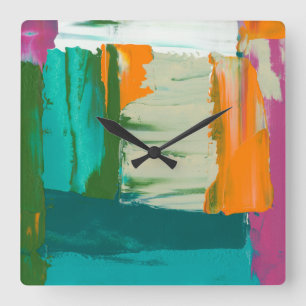 Multicolored Free Expression Painting Square Wall Clock