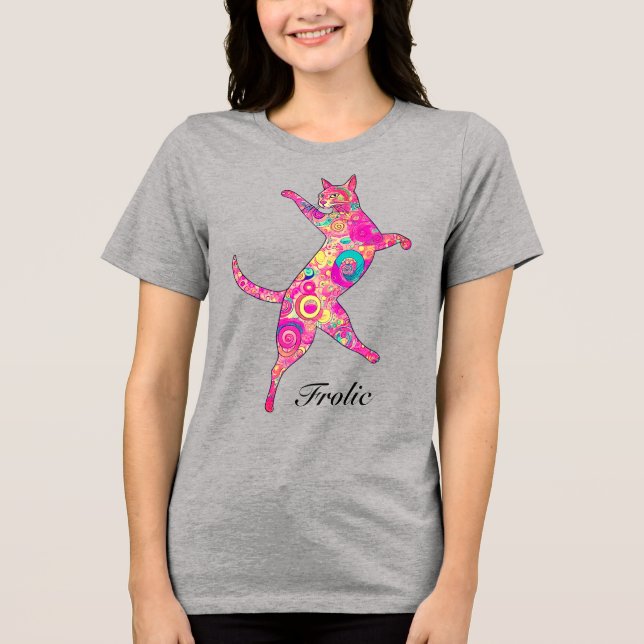Multicolored Frolicking Cat Tri-Blend Shirt (Front)