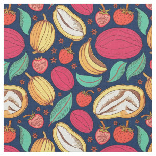 Multicolored fruits on a blue background fabric