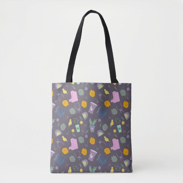 multicolored garden pattern tote bag (Front)