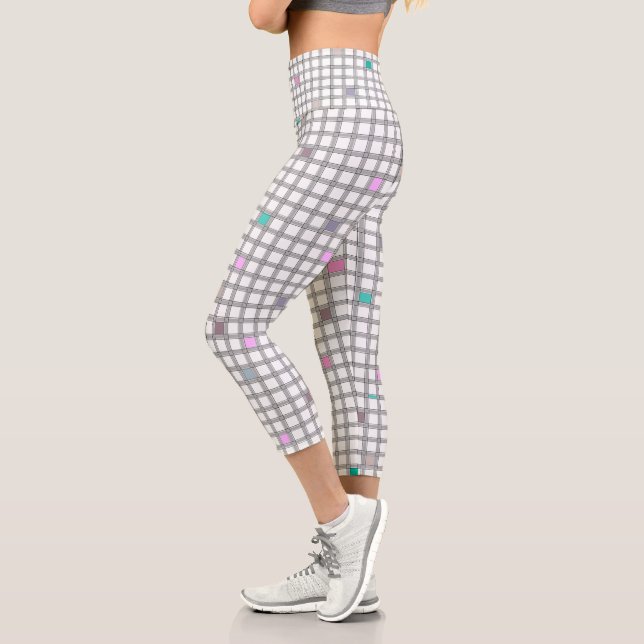 Multicolored Geometric Chequered Pattern Capri Leggings (Left)