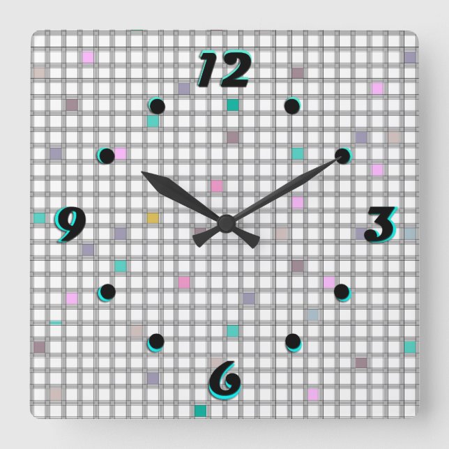 Multicolored Geometric Chequered Pattern Square Wall Clock (Front)