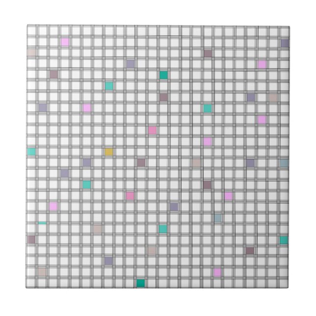 Multicolored Geometric Chequered Pattern Tile (Front)