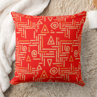 Multicolored geometric ethnic pattern orange red  cushion