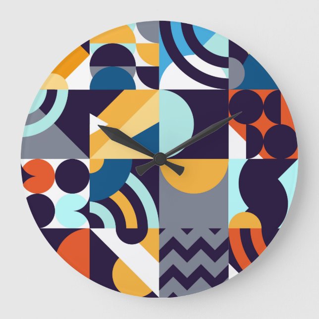 Multicolored Geometric: Primitive Shapes Fusion Large Clock (Front)