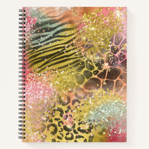 Multicolored Glitter Animal Print Notebook