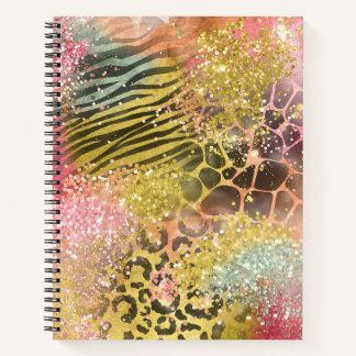 Multicolored Glitter Animal Print Notebook