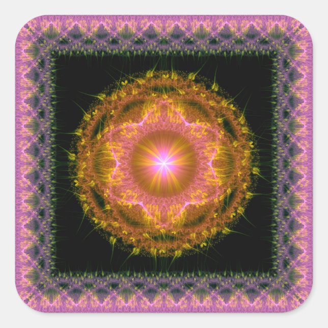 Multicolored glowing bright fractal pattern square sticker (Front)